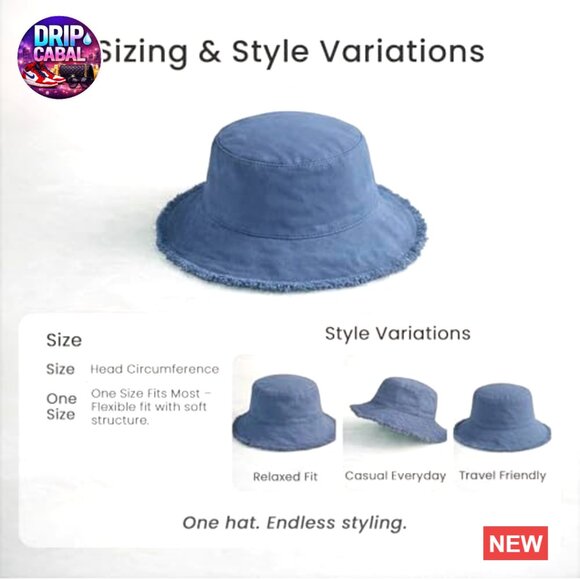 Soft Washed Cotton Frayed Edge Bucket Hat, Raw Brim, Foldable Sun Hat